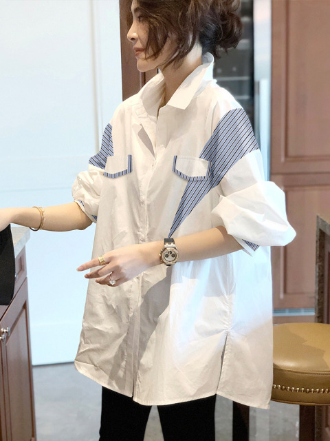 新款襯衫設計感小眾上衣白色長袖寬鬆韓版襯衣女撞色潮流21112303