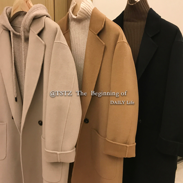 Tstz阿四拔高衣品復古駝色毛呢外套女秋冬中長款小個子大衣ins21120605