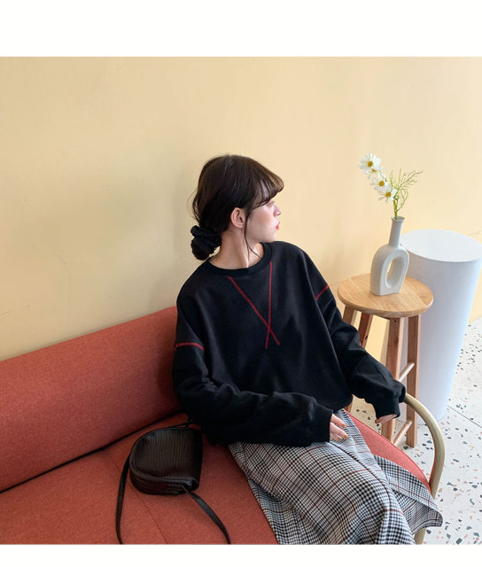 秋冬季新款紅色加絨加厚外穿套頭衛衣女裝設計感搖粒絨保暖上衣潮21121601