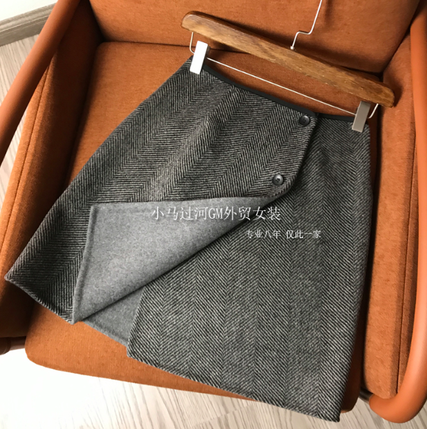 客供雙面穿羊毛呢半身裙品質一萬個點贊秋冬高腰顯瘦A字短裙子21122309