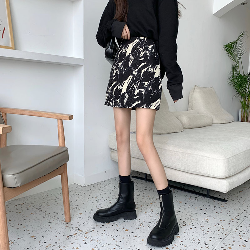 大碼女裝扎染純欲半身裙女秋冬新款胖mm設計感小眾短裙高腰a字裙21122305