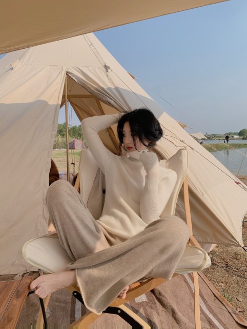 羊毛針織褲子女春秋冬季新款闊腿褲休閒高腰垂墜感羊絨拖地褲22010405