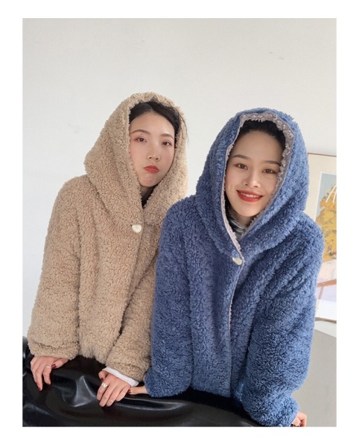 小駝絨仙女衣冬新款雙面絨感連帽保暖寬松外套22021202