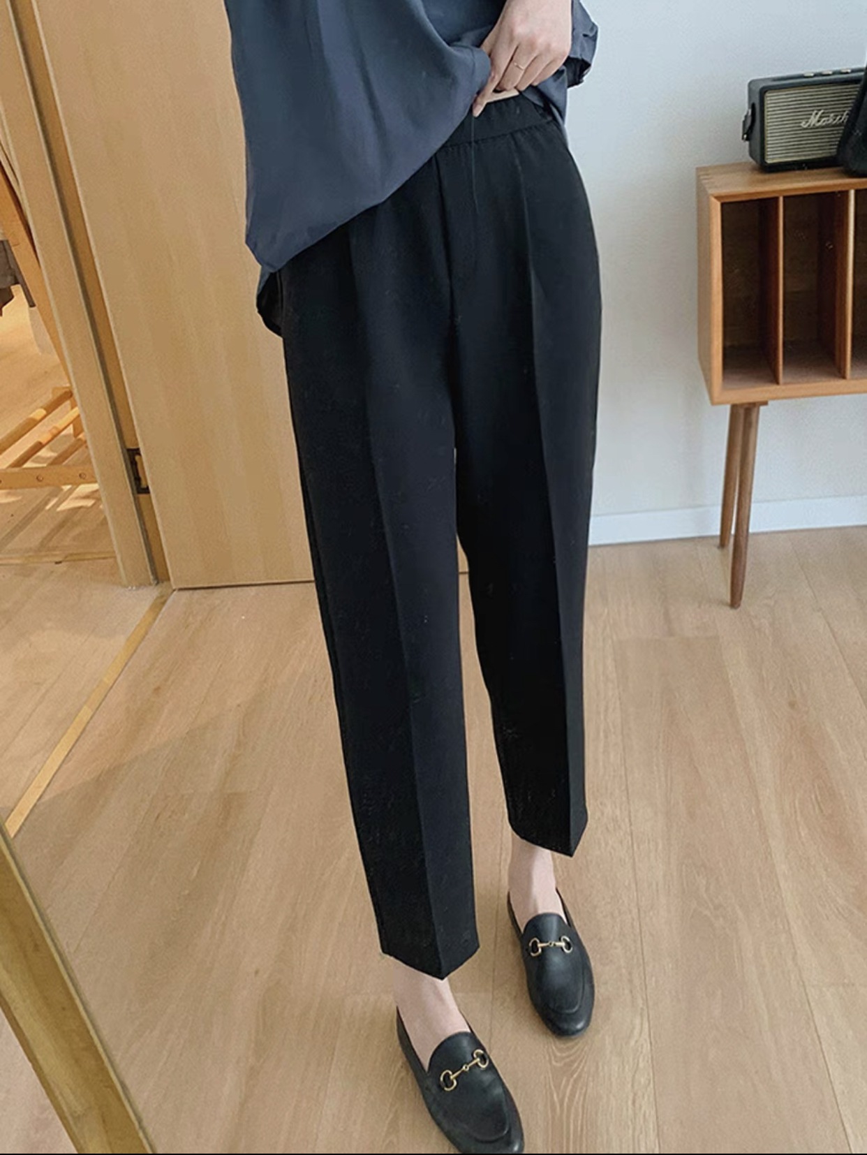大碼女裝春新款寬松遮肉直筒西裝褲胖妹妹高腰顯瘦錐形垂感煙管褲22022801