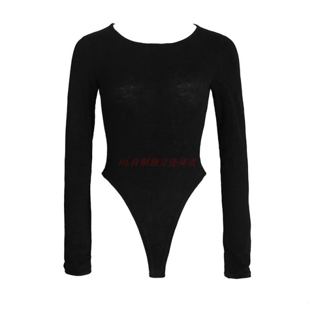 秋季新款圓領純色長袖高叉修身連體舒適內搭打底練功舞蹈服連體衣22030306