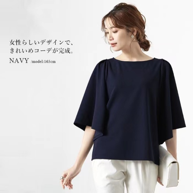 夏季褶皺袖t恤女圓領寬松日韓半袖打底衫上衣22032501
