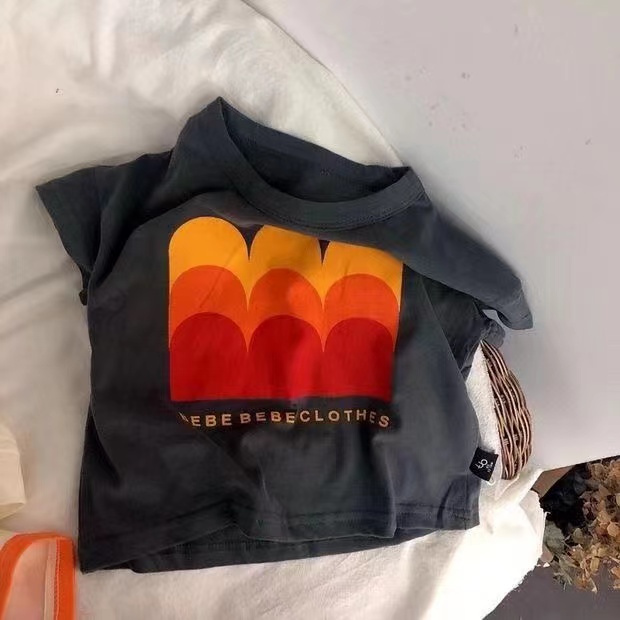 棉男女兒童短袖T恤復古可愛韓國兒童寶寶卡通短袖T恤上衣潮服22032806