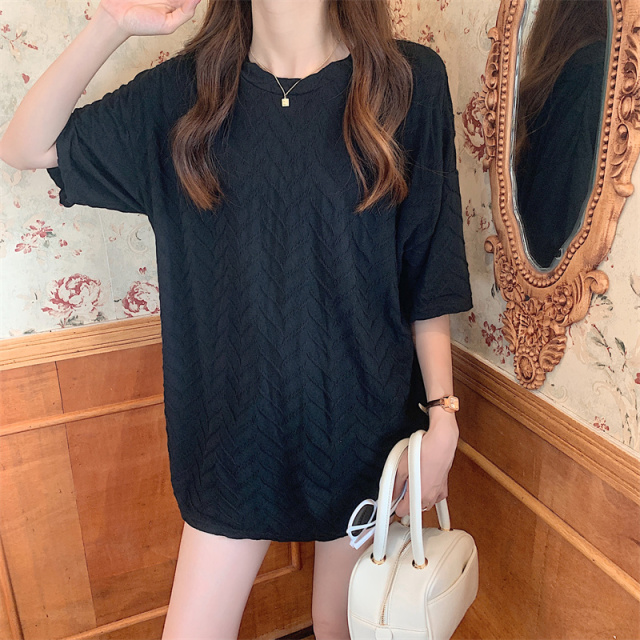 垂感蕾絲短袖t恤女夏裝新款寬松顯瘦半袖上衣22033105