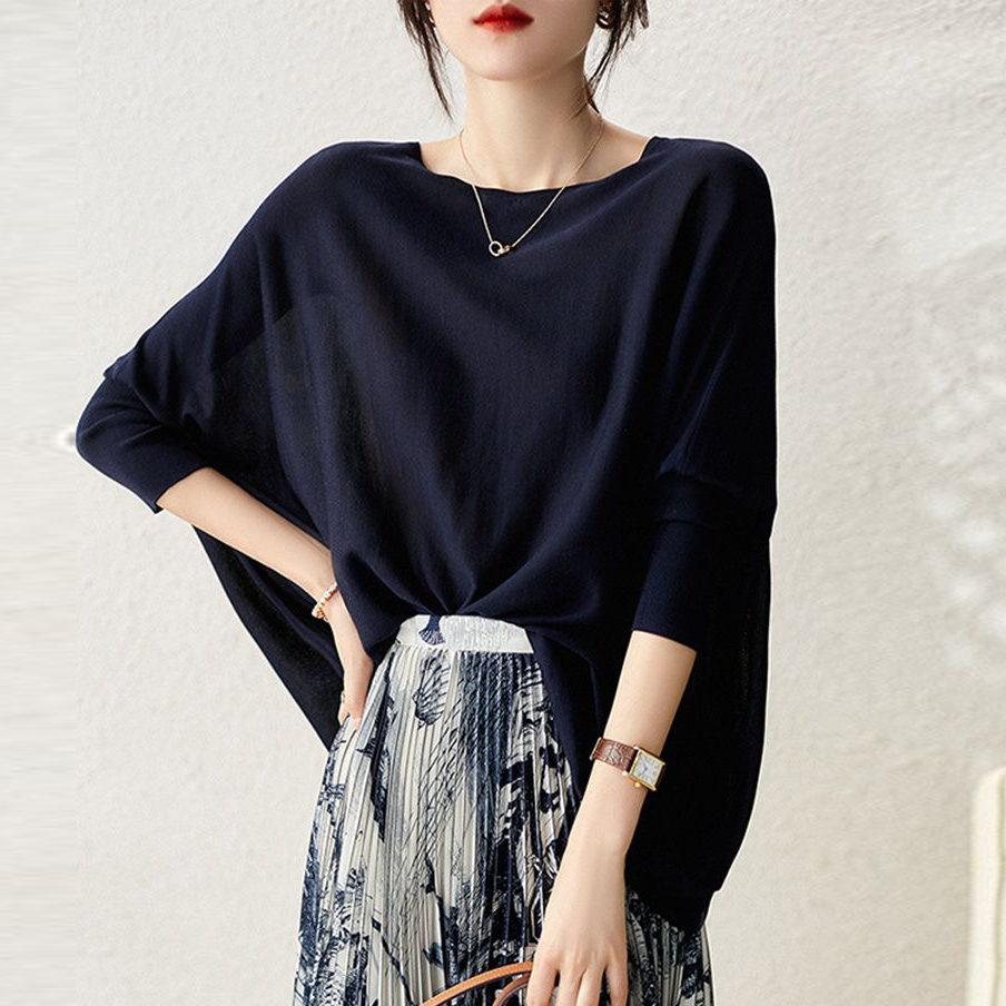 外貿出口原單意大利女裝敲精細16針寬松一體套衫22040503