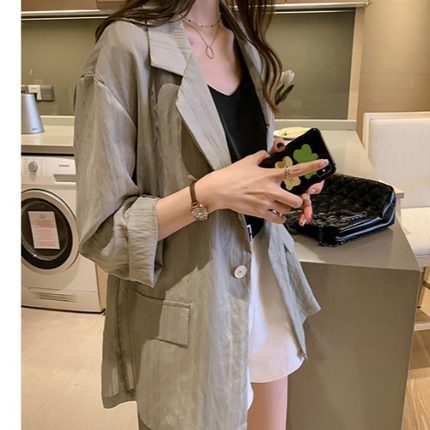 小西裝防曬衣夏新款寬松英倫風外搭學生條紋開衫春款薄外套22041503