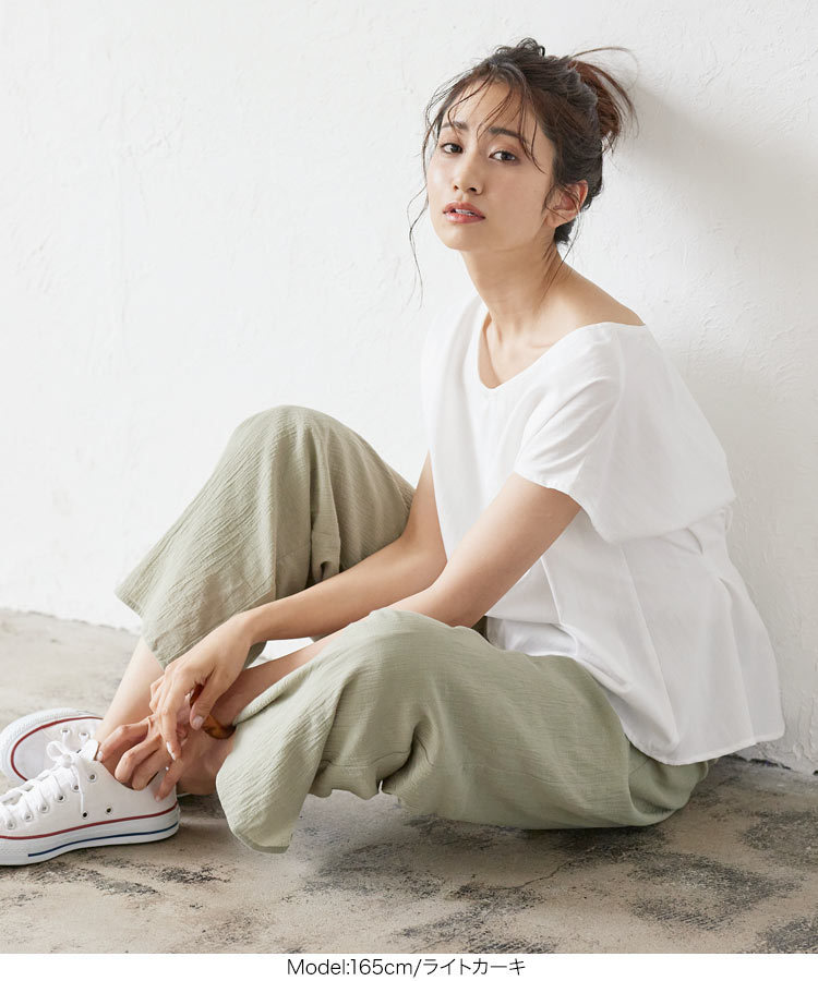 紗腰彈力寬褲棉質女夏天薄款高腰雙層天絲棉闊腳女褲22042904