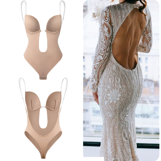 Bodysuit Shapewear Deep V-Neck Body Shaper Backless U Plunge22051707
