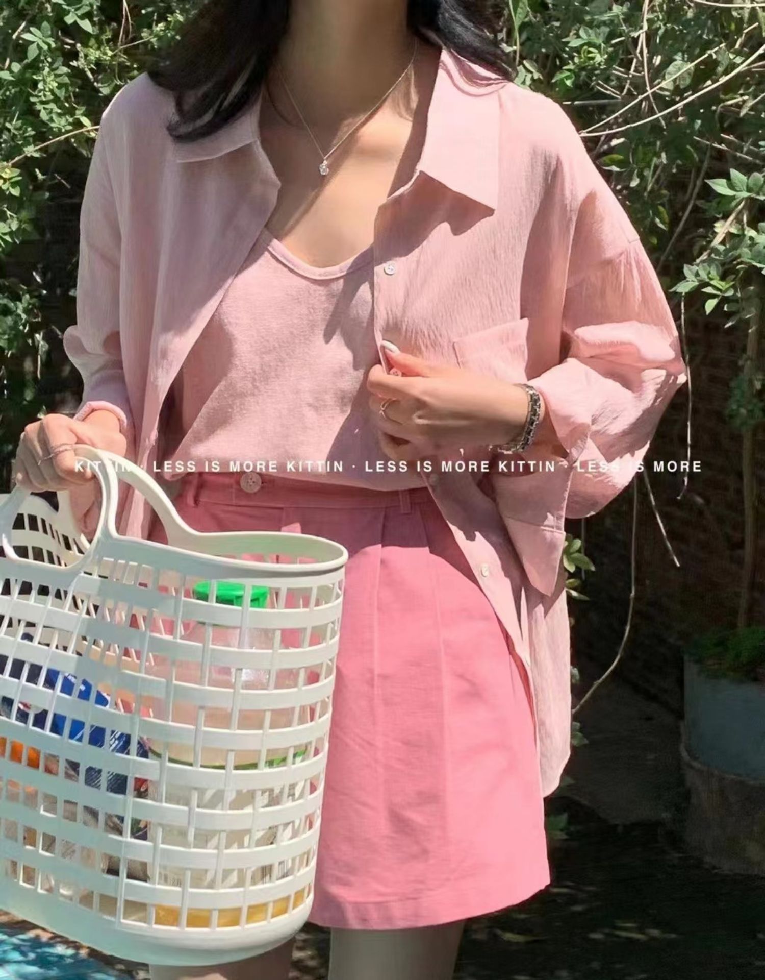 經典基礎款天絲粉色百搭防曬襯衫夏寬鬆薄款長袖上衣女22051705