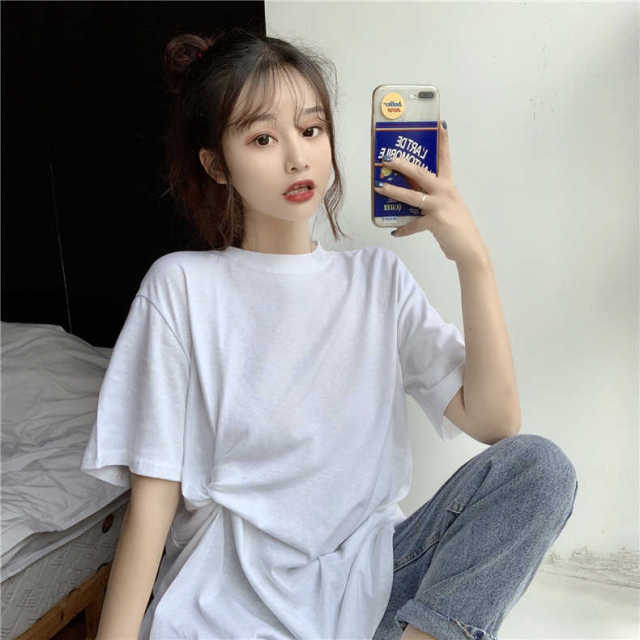 胖MM大碼女裝夏季新款短袖T恤寬鬆顯瘦百搭設計感純色上衣潮22052307