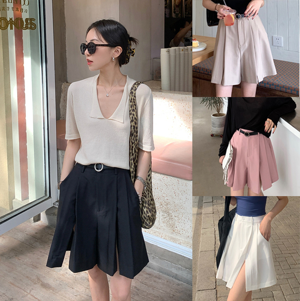 【現貨】百慕大休閒寬松開衩中褲時尚短裝裙褲21031803