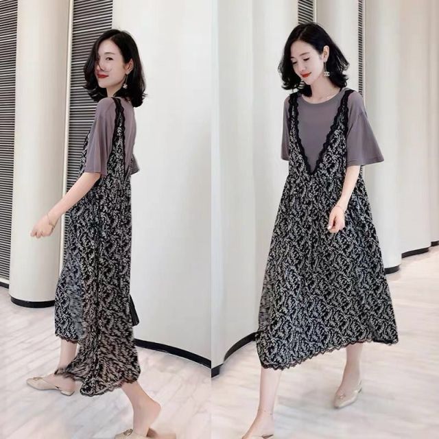 新款氣質碎花背帶裙套裝女吊帶連衣裙22062307