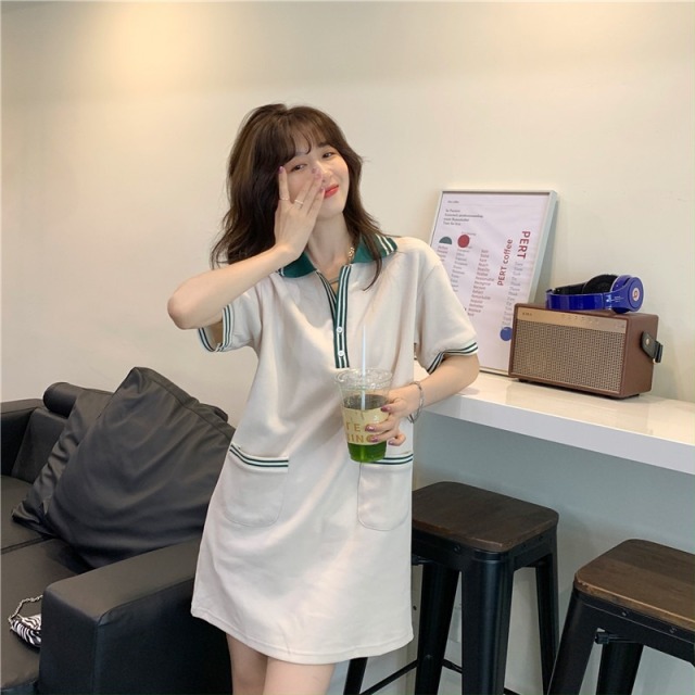 POLO領連衣裙撞色設計感夏季韓版新款運動休閒短袖T恤裙子22062707