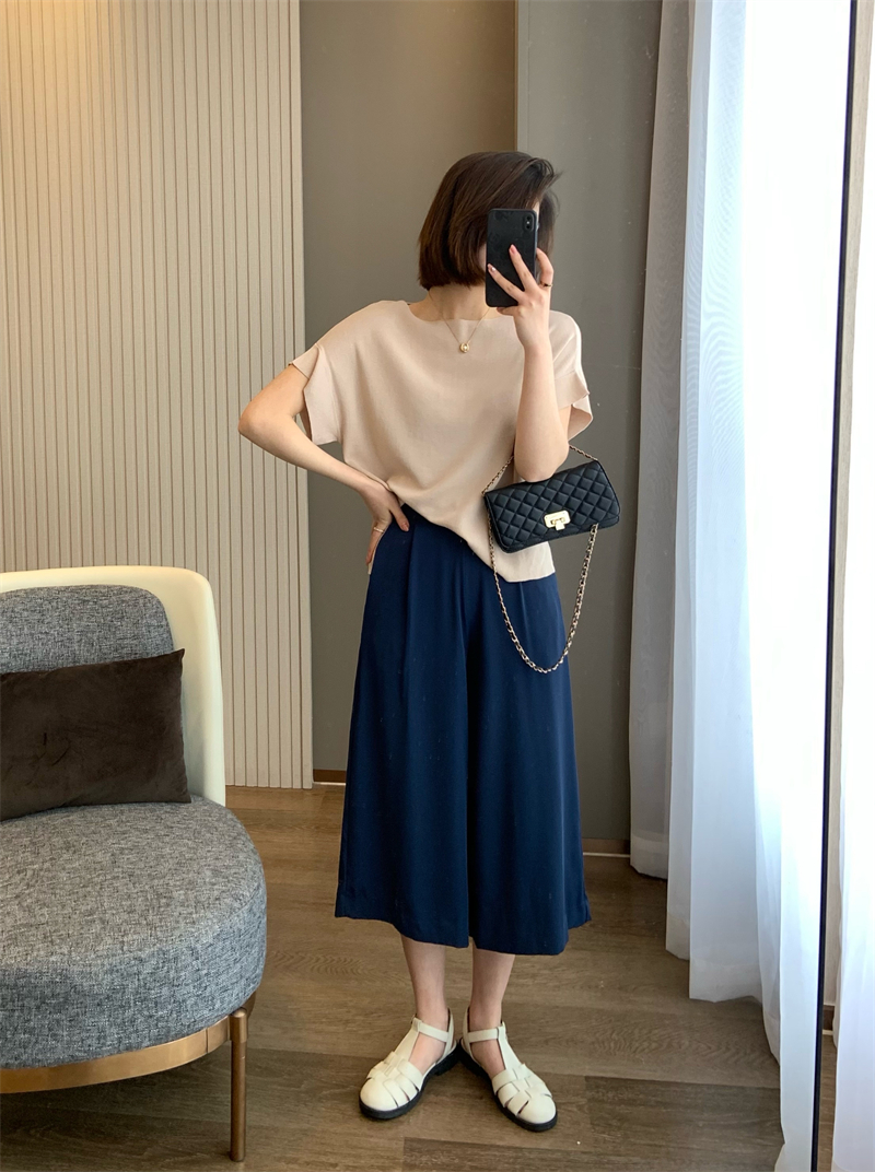 IN BLUE 島國單！冰麻質地！夏季薄款寬鬆一字領短袖針織衫T恤女22062804