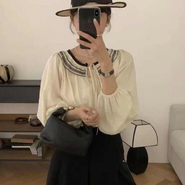 韓繫設計感襯衫女裝夏季新款小衆複古薄款長袖襯衣度假風別緻上衣22070706