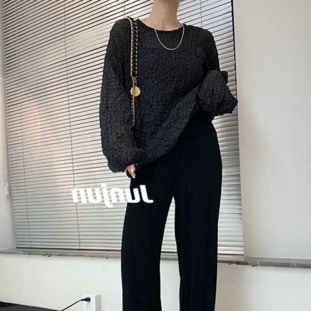 早秋新款慵懶溫柔風荔枝紋長袖上衣22090507