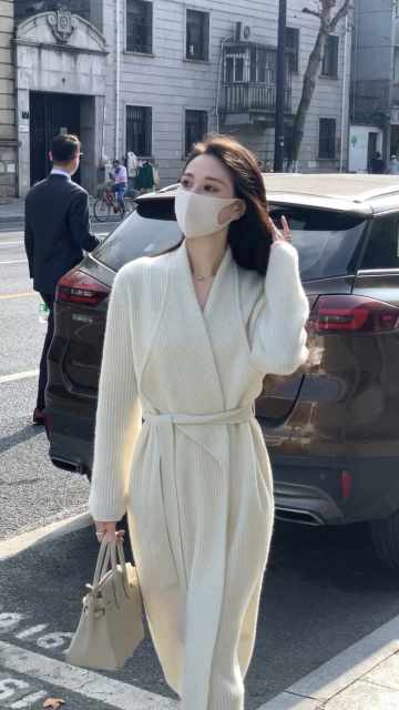 秋冬新款翻領針織開衫繫帶韓版寬鬆慵懶風過膝時尚中長款毛衣外套22092005