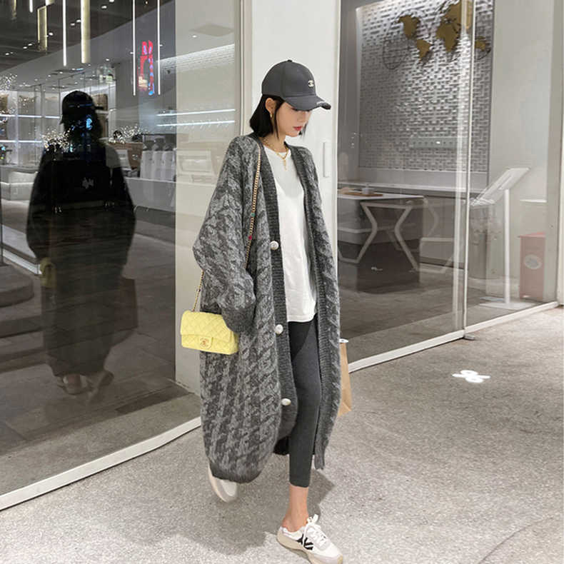 韓版慵懶風軟糯長款毛衣外套氣質過膝設計感小衆針織開衫女秋冬季22092007