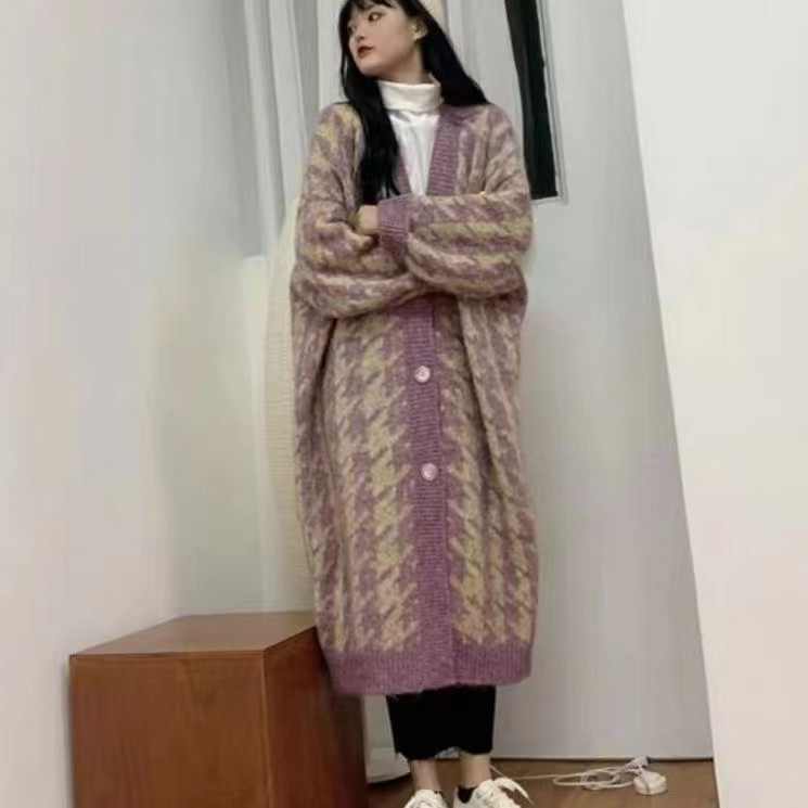 韓版慵懶風軟糯長款毛衣外套氣質過膝設計感小衆針織開衫女秋冬季22092007