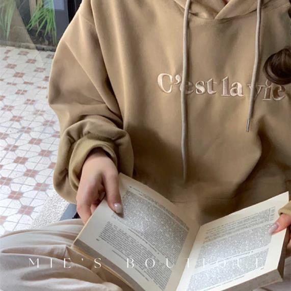 重工刺繡連帽立體字母寬鬆百搭休閒慵懶套頭衛衣22093001