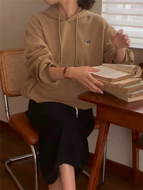 丹麥棒球小熊重工連帽卡通刺繡抽繩寬鬆百搭休閒慵懶套頭衛衣22093002