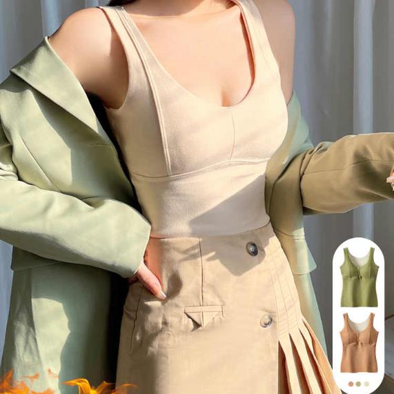 德絨保暖背心女加絨加厚冬季內穿打底衫自帶胸墊女士秋衣22101105