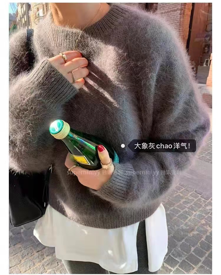 秋冬水貂絨套頭毛衣女法式復古寬松慵懶風加厚外穿針織上衣22102701