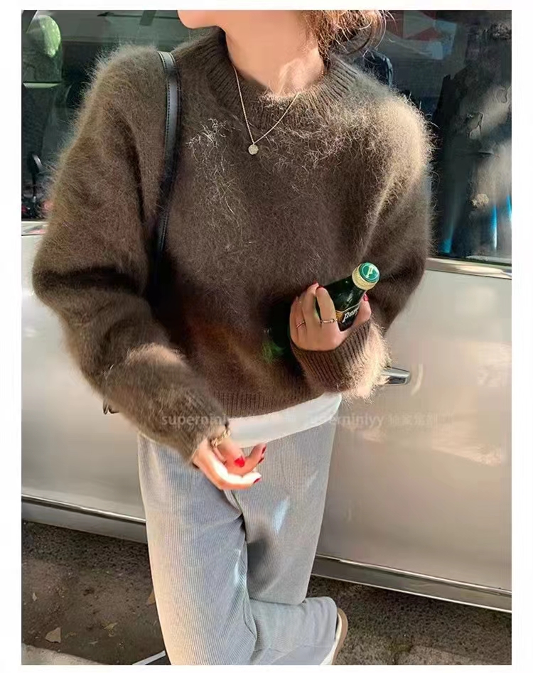 秋冬水貂絨套頭毛衣女法式復古寬松慵懶風加厚外穿針織上衣22102701