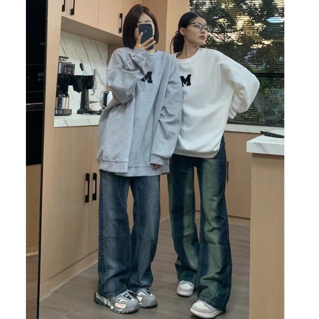 早秋長袖衛衣女chic港風寬松新款oversize上衣圓領潮ins外套22110109