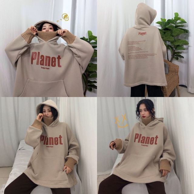 大碼加絨加厚衛衣女秋冬季慵懶風寬松外套chic潮牌上衣22110108