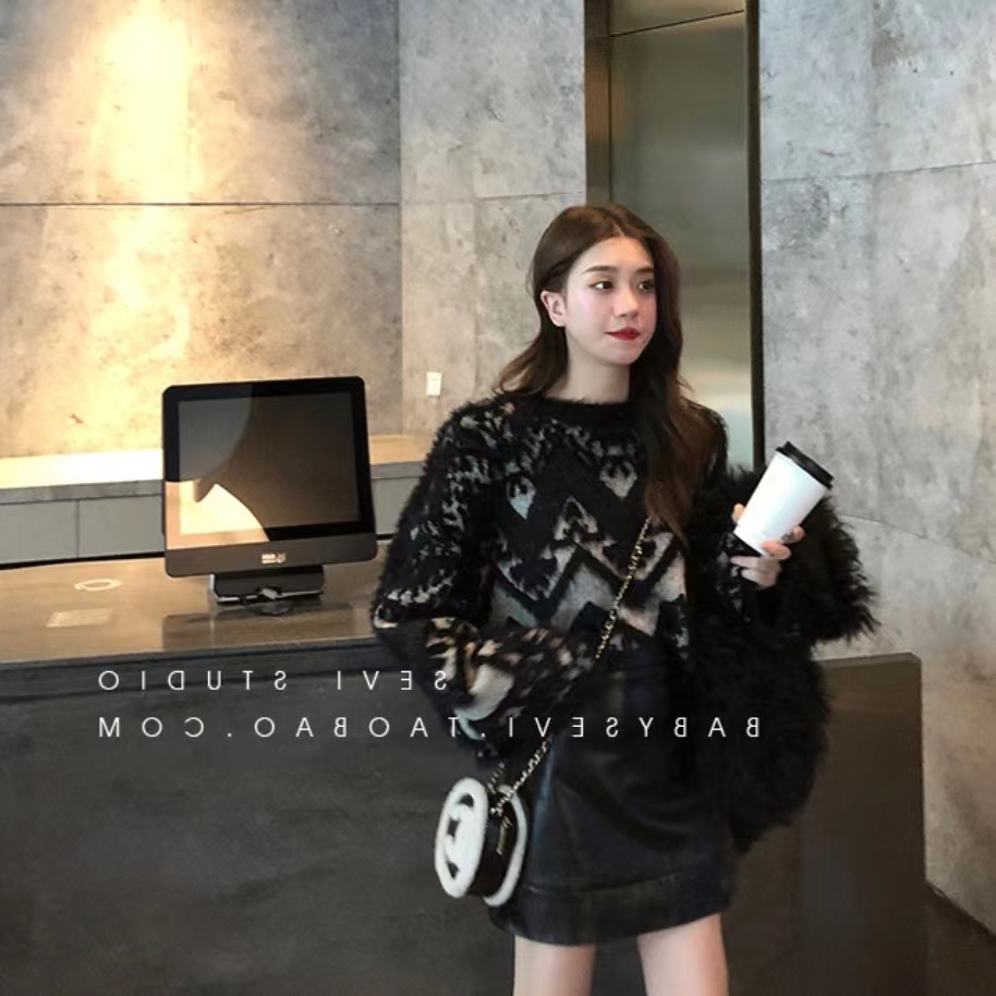 慵懶風短款仿水貂絨毛衣外套女設計感寬松秋冬軟糯糯小眾針織套頭22110905