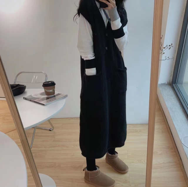 新款寬松顯瘦針織連衣裙百搭休閒中長款包芯紗毛衣背心裙22112005