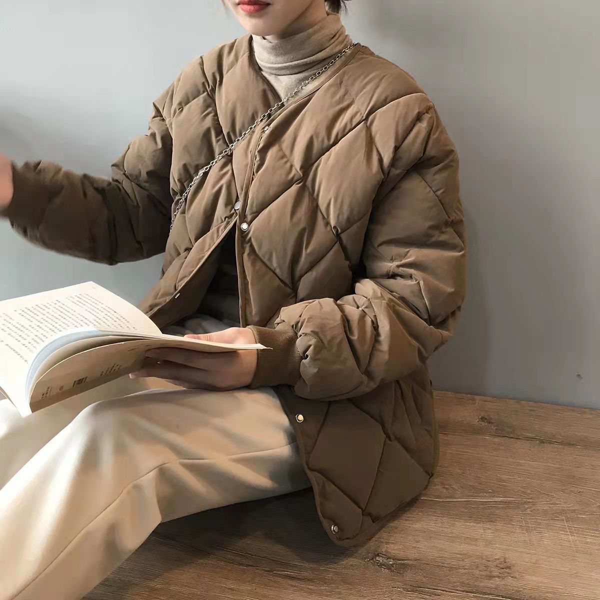 菱格棉服女冬季新款麵包服爆款無領棉襖短款棉衣外套22111908