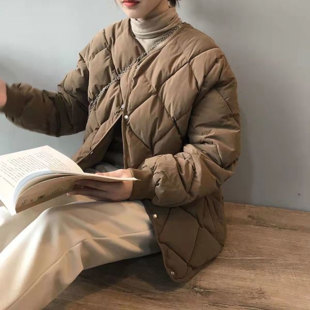 菱格棉服女冬季新款麵包服爆款無領棉襖短款棉衣外套22111908