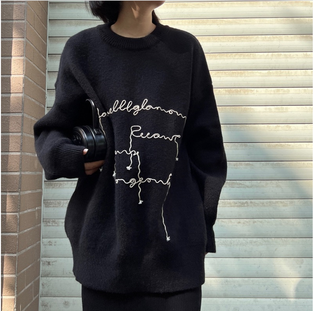 秋冬時尚休閒針織衫刺繡慵懶風感寬松套頭濮院毛衣女22112006