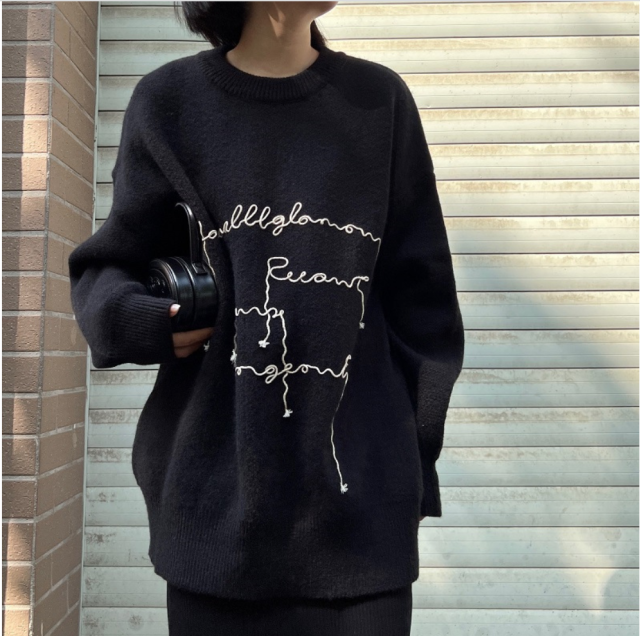 秋冬时尚休闲针织衫刺绣慵懒风感宽松套头濮院毛衣女22112006