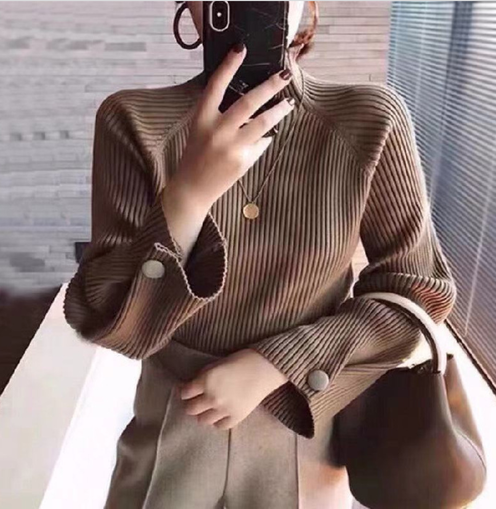 韓版加厚打底衫女款半高領毛衣外穿秋冬設計感寬松針織衫內搭上衣22112806