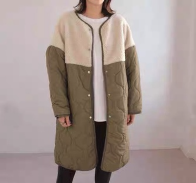 原單復古經典撞色拼接長款棉服休閒22113005
