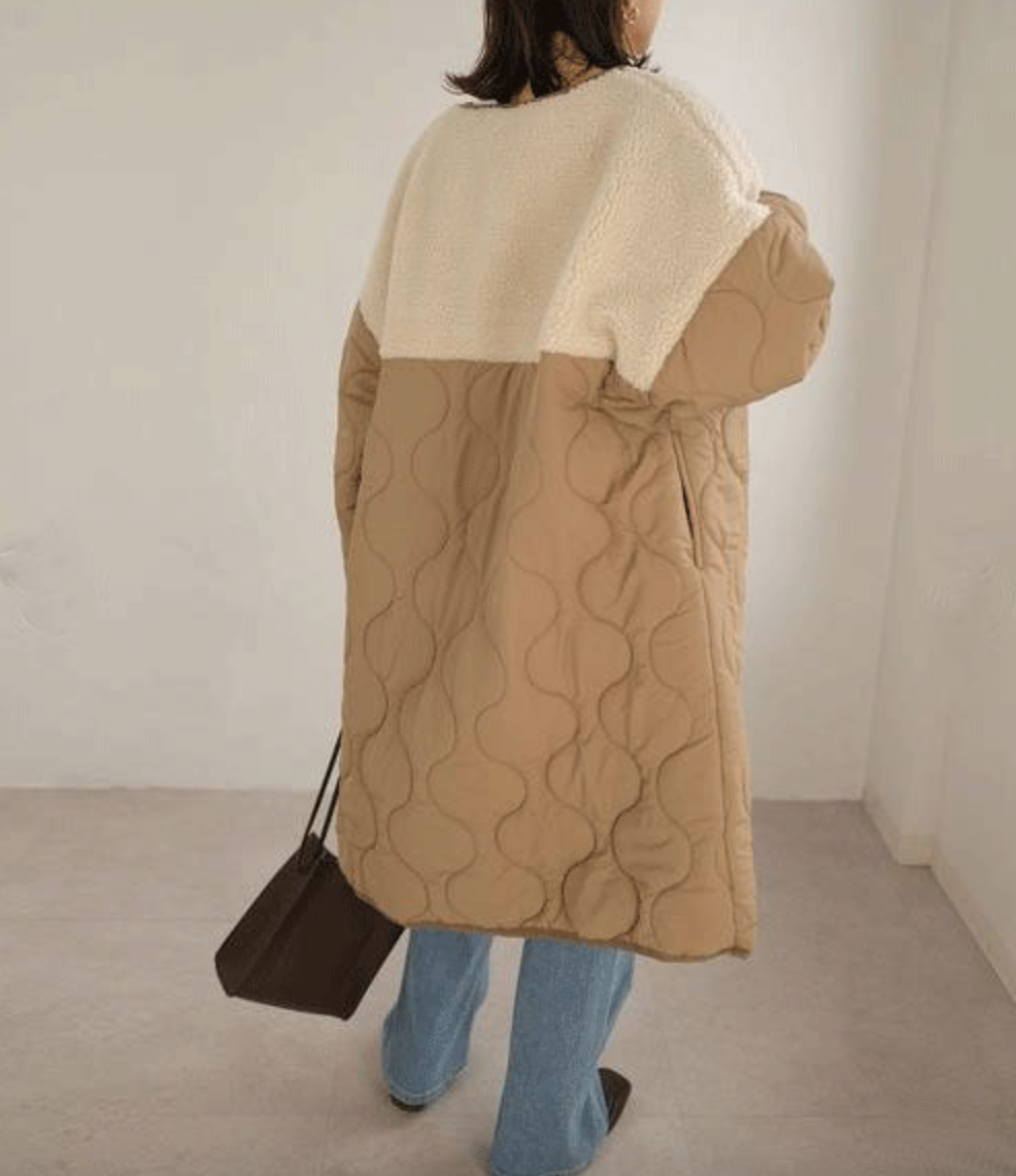 原單復古經典撞色拼接長款棉服休閒22113005