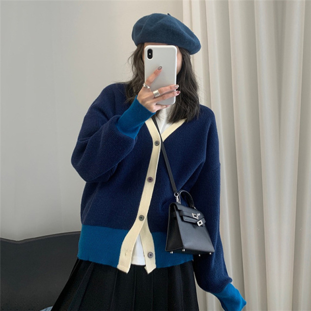 秋冬韓版軟糯針織開衫女新款寬松洋氣V領毛衣外套減齡外穿潮22120103