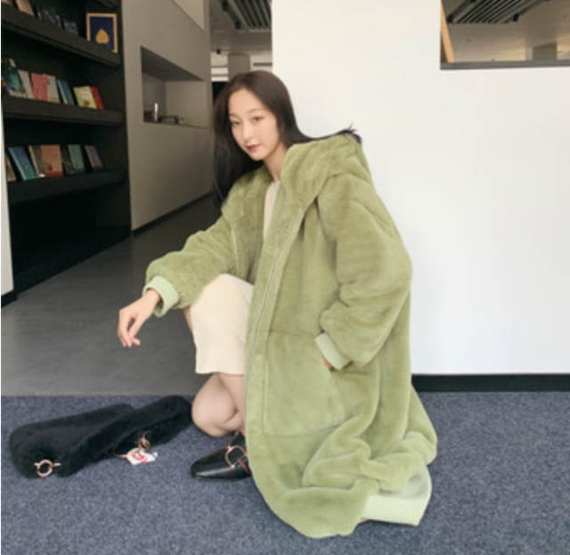 秋冬季新款Gigi同款仿獺兔毛加厚長款連帽毛毛外套皮草大衣女22122701