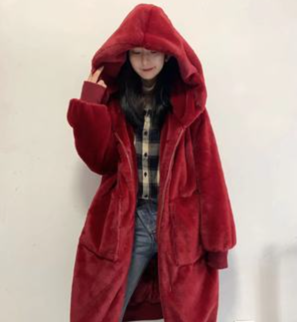 秋冬季新款Gigi同款仿獺兔毛加厚長款連帽毛毛外套皮草大衣女22122701