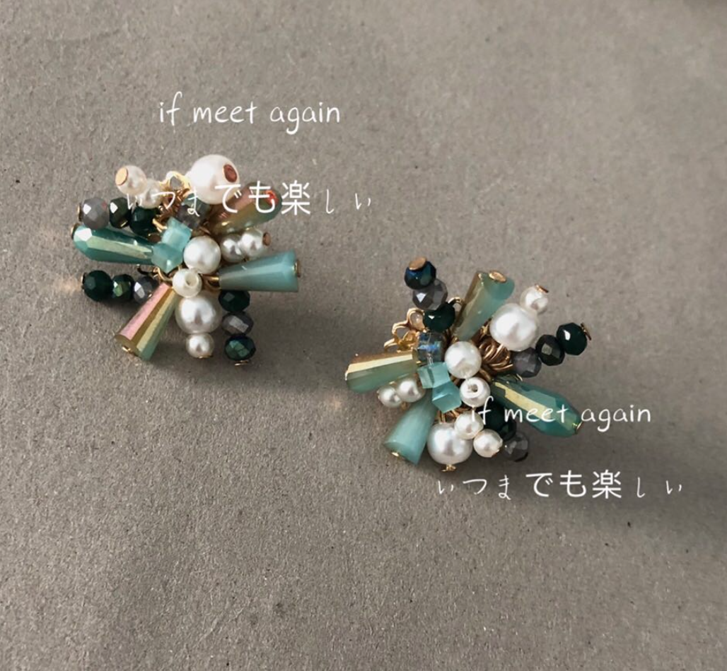 人間富貴花孔雀綠手作珍珠花氣質百搭耳釘925銀針23011120