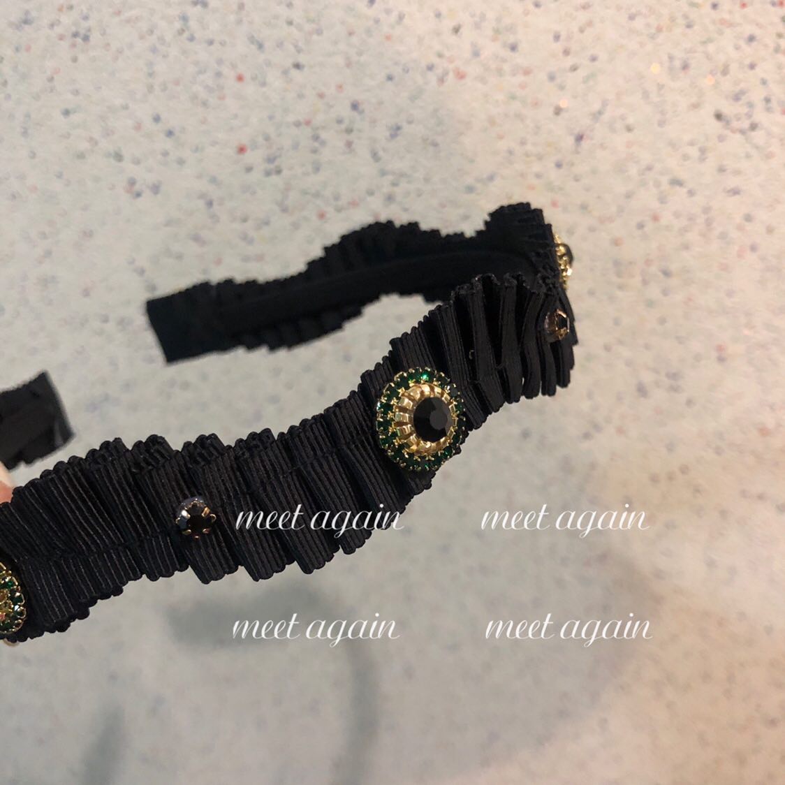 韓國富家千金復古褶皺手工折疊發箍鑲鑽百搭網紅髮飾23011116