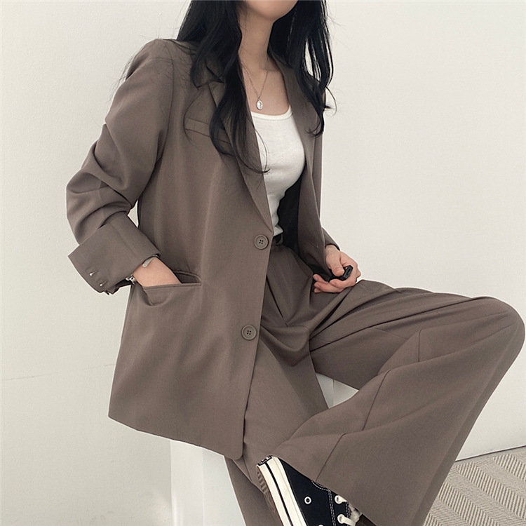 咖色西裝外套女春秋小個子高級感炸街新款韓版休閒西服套裝23021504