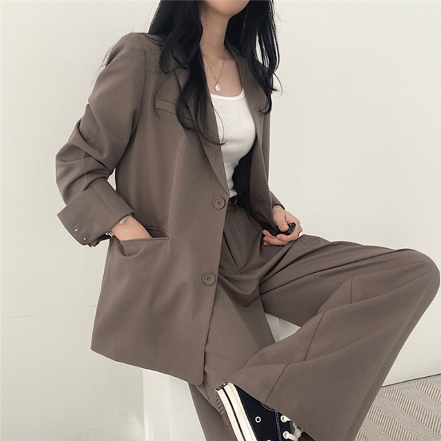 咖色西裝外套女春秋小個子高級感炸街新款韓版休閒西服套裝23021504
